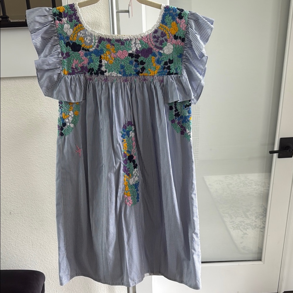 Mi Golondrina Embroidered Dress with Stripes